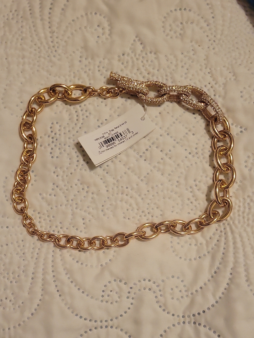 Kate Spade Gold-Tone Chunky Chain Necklace with Crystal Link NWT